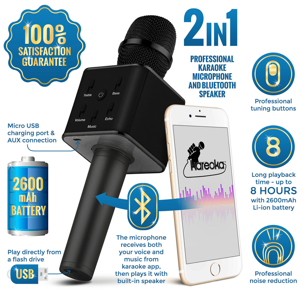 Portable W ireless Karaoke Microphone,Built-in B luetooth Speaker