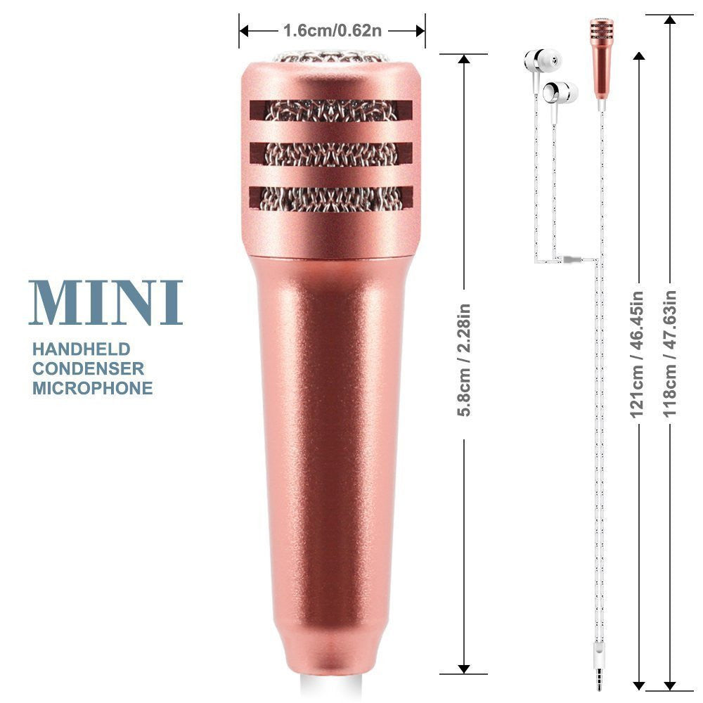 Mini Kareoka - Karaoke Microphone, Stereo Mic with Earphone for Voice Recording