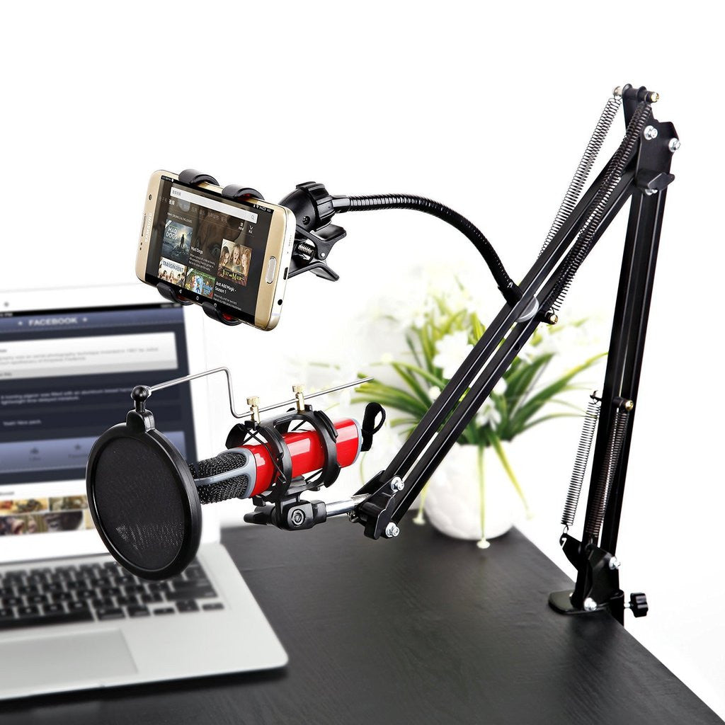 Professional Adjustable Desk Recording Microphone Phone Holder With Windscreen Karaoke