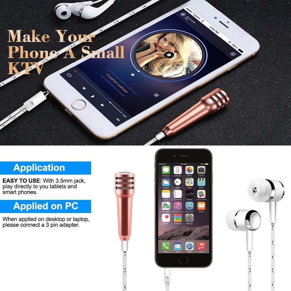 Mini Kareoka - Karaoke Microphone, Stereo Mic with Earphone for Voice Recording